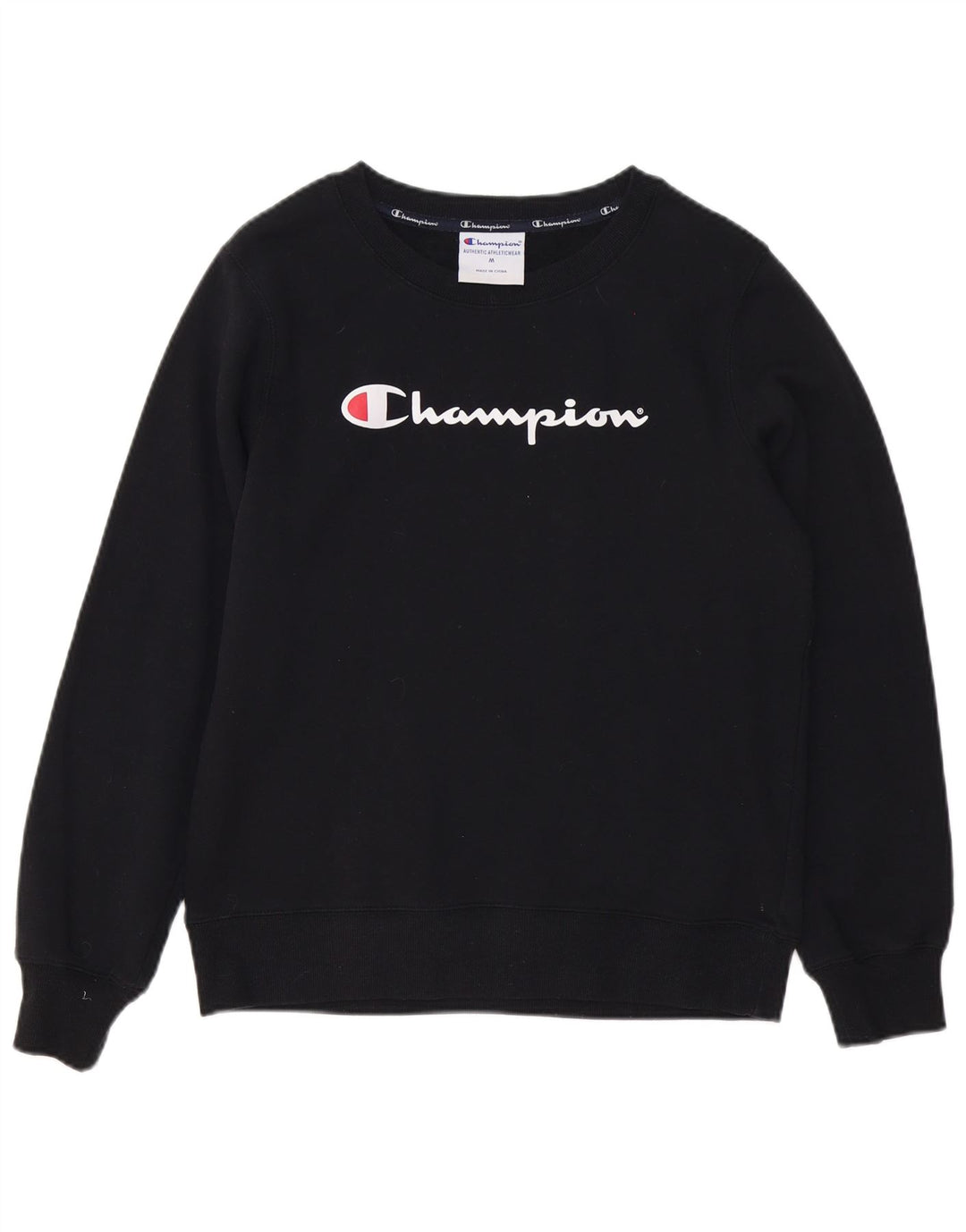 Felpa con grafica Champion da donna, maglione UK 14, cotone nero medio
