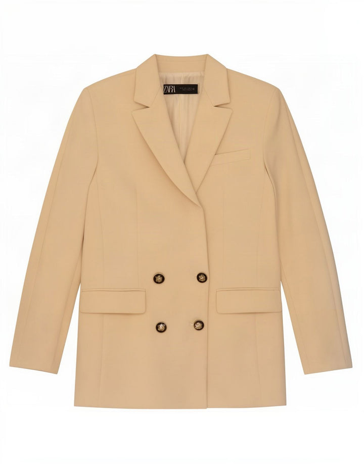 Giacca blazer doppiopetto da donna Zara UK 10 piccola poliestere beige