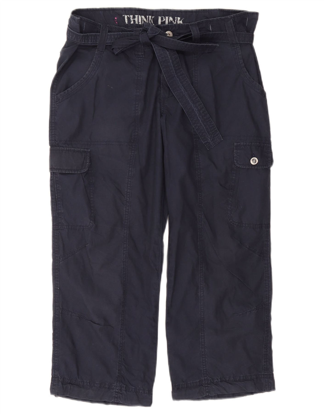 Pantaloni capri cargo dritti da donna Think Pink grandi W32 L22 blu navy