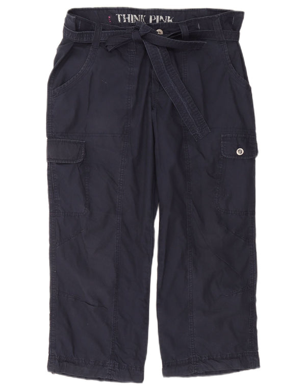 Pantaloni capri cargo dritti da donna Think Pink grandi W32 L22 blu navy