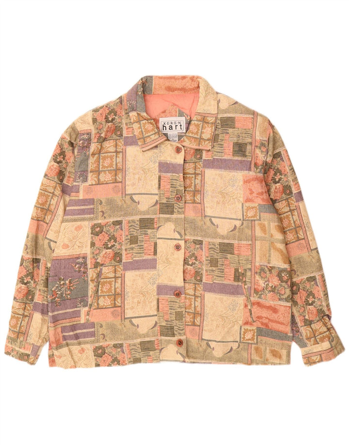 Giubbotto bomber vintage da donna UK 18 XL in seta patchwork multicolore