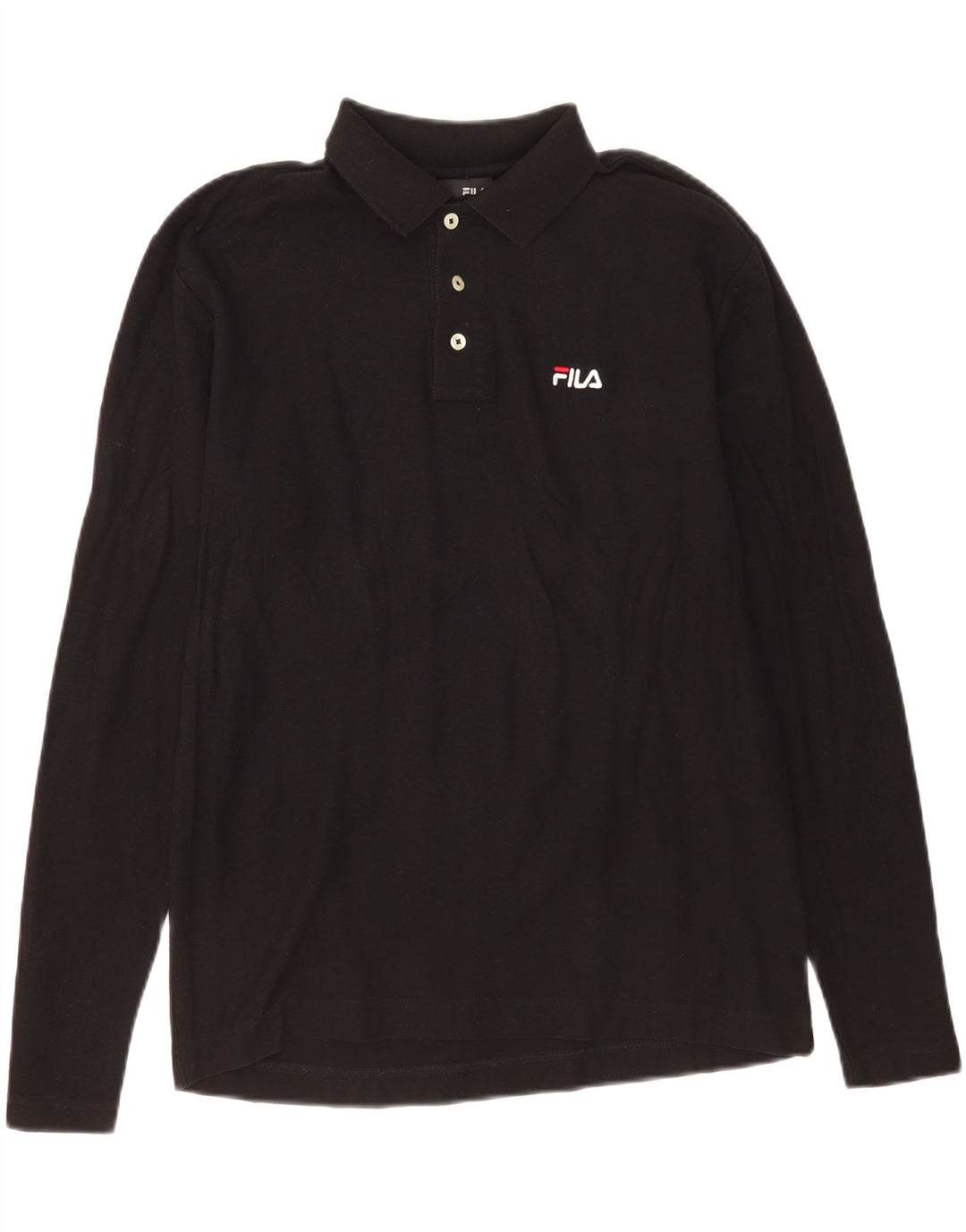 Polo da uomo a maniche lunghe Fila in cotone nero medio