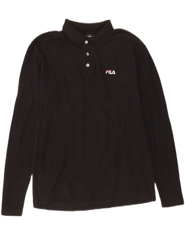 Polo da uomo a maniche lunghe Fila in cotone nero medio