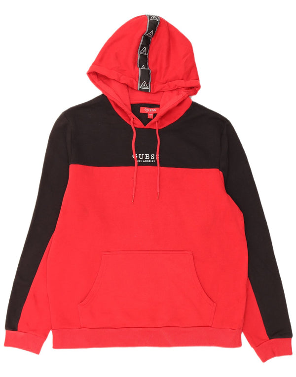 Felpa con cappuccio da uomo Guess grande in cotone color block nero
