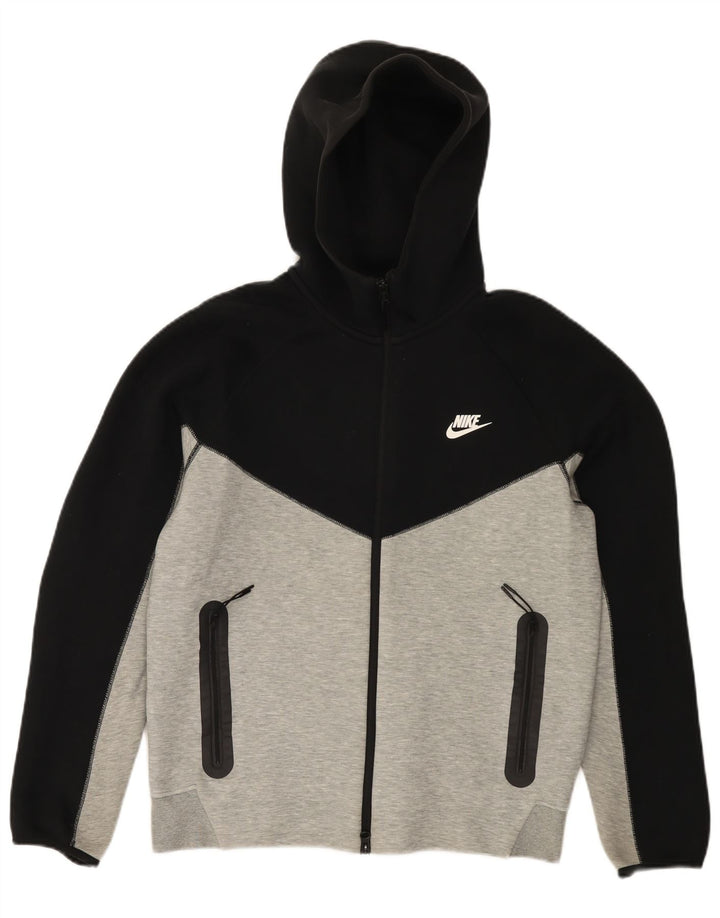 Felpa con cappuccio e zip Nike da uomo in cotone color block grigio medio
