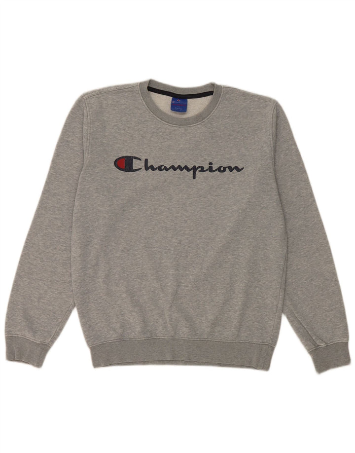 Felpa grafica da uomo Champion, maglione piccolo, cotone chiazzato grigio