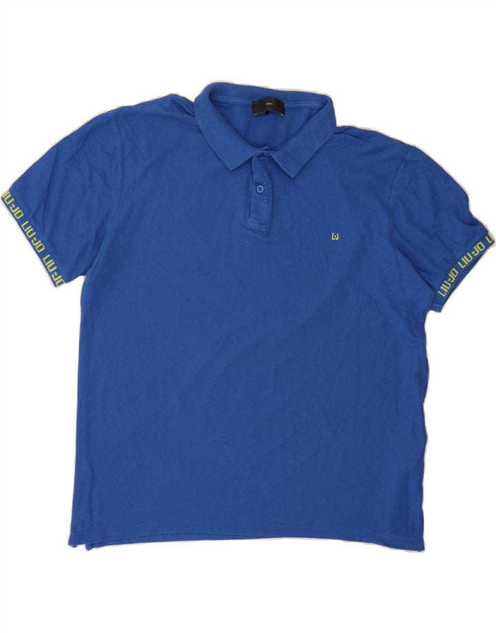 LIU JO Mens Graphic Polo Shirt XL Blue Cotton Vintage Liu Jo and Second-Hand Liu Jo from Messina Hembry 