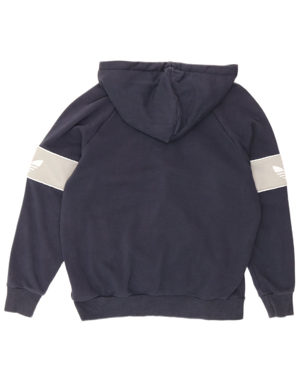 Felpa con cappuccio grafica da donna Adidas UK 12 Medium Blu Navy Colourblock