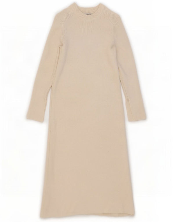 Abito maglione a maniche lunghe da donna Zara UK 10 piccolo in viscosa bianco sporco