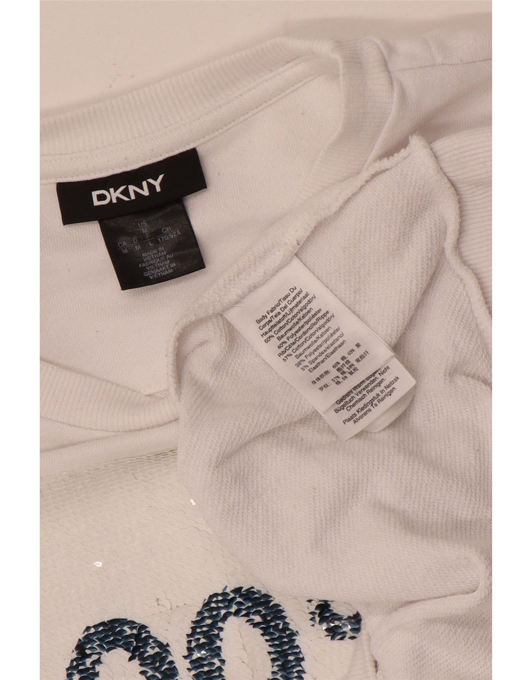 Felpa grafica da donna Dkny Maglione UK 14 Cotone bianco medio