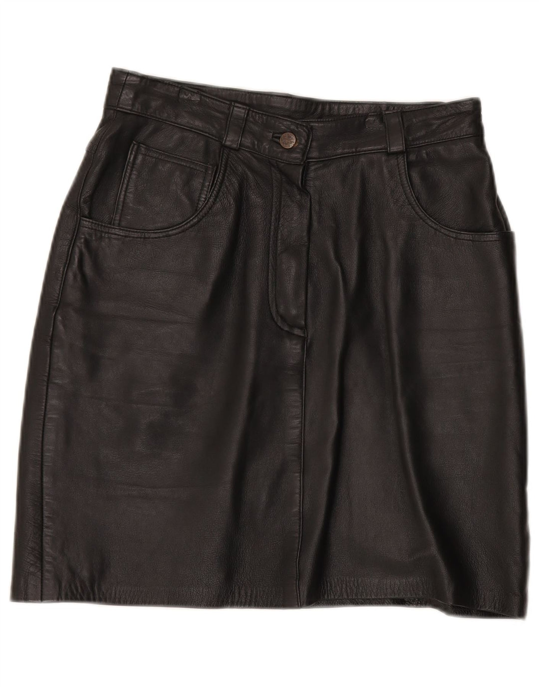 Gonna in pelle da donna vintage EU 40 media W30 in pelle nera