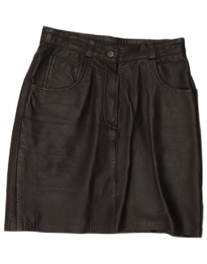 Gonna in pelle da donna vintage EU 40 media W30 in pelle nera