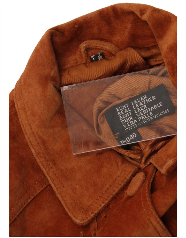 Giacca in pelle scamosciata oversize da donna VINTAGE UK 8 piccola in pelle marrone