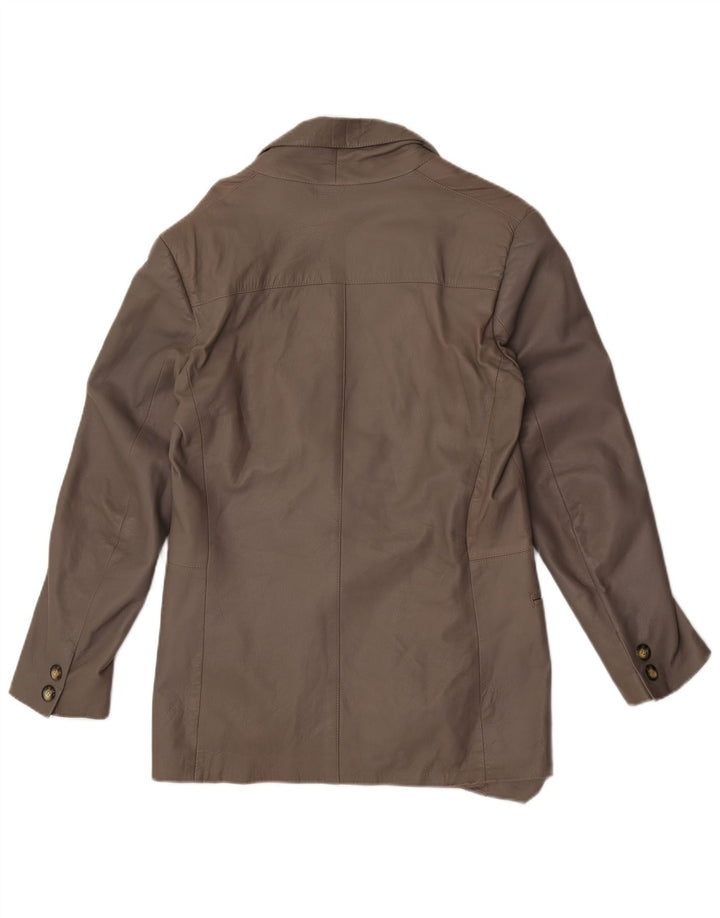 Giacca blazer in pelle vintage da donna a 1 bottone IT 48 XL grigia