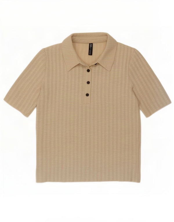 Polo da donna Zara UK 12 Poliestere a righe beige medio