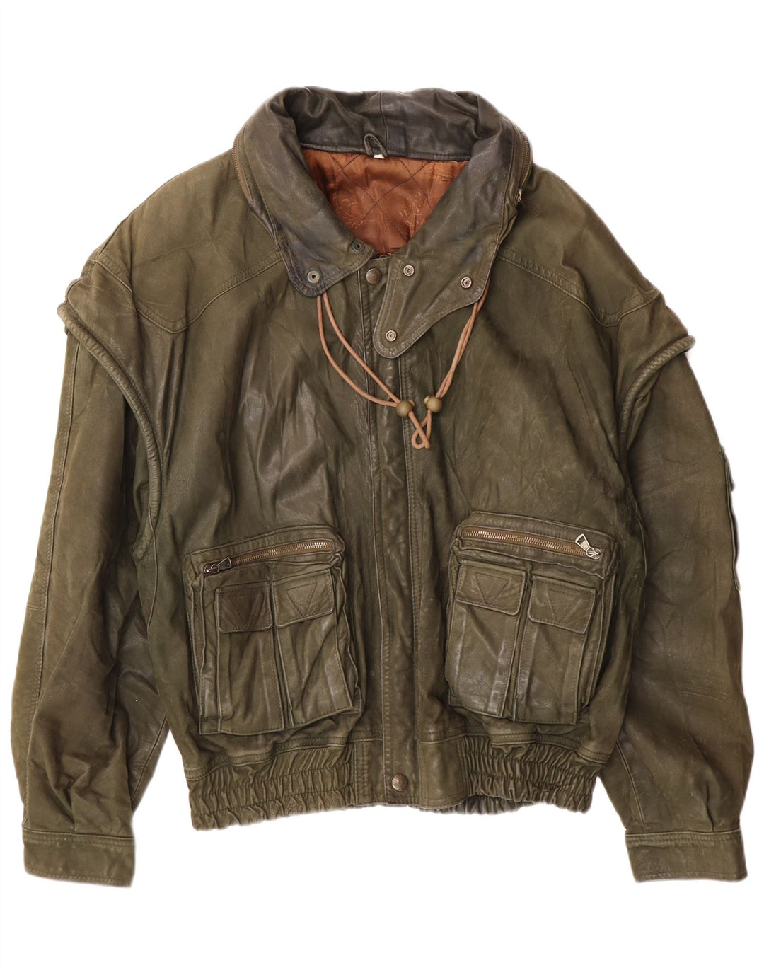 Giacca in pelle vintage da uomo IT 52 XL in pelle kaki