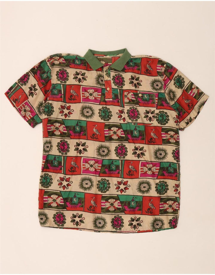 Camicia pullover vintage da uomo con motivo astratto grande multicolore