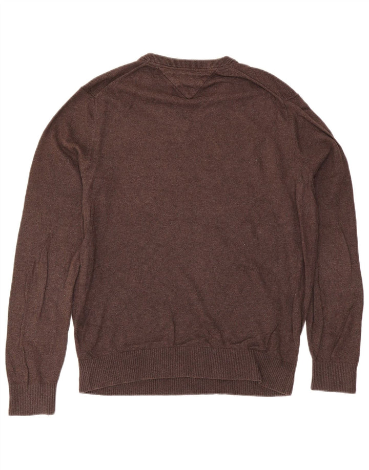 Maglione maglione con scollo a V da uomo Tommy Hilfiger piccolo in cotone marrone