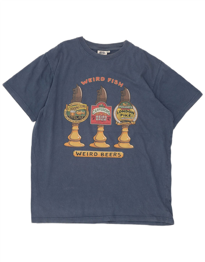 T-shirt grafica da uomo Weird Fish Top grande in cotone blu
