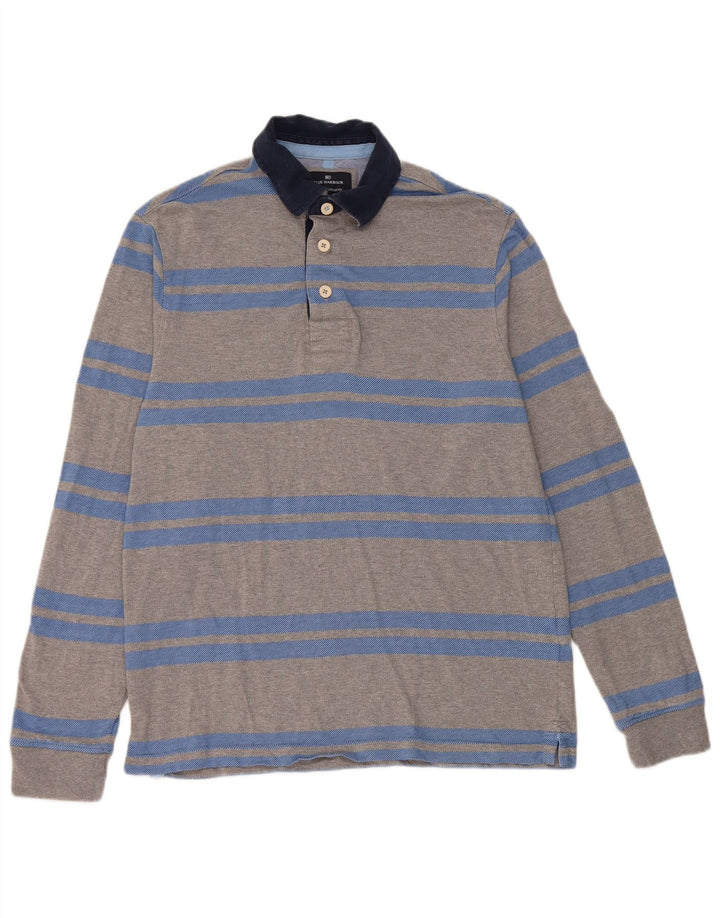Polo da rugby a maniche lunghe da uomo Marks & Spencer piccola a righe grigie