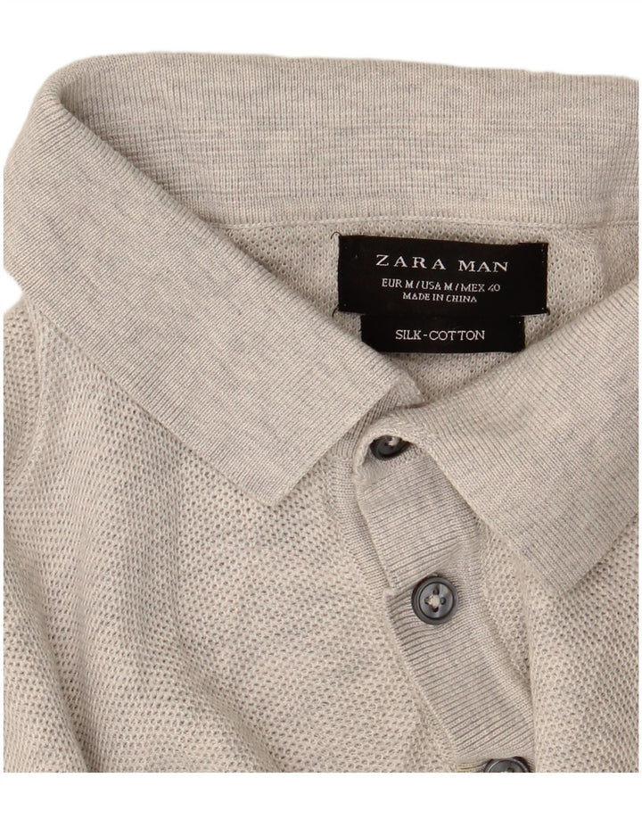 Maglione Zara da uomo a maniche corte con collo a polo grigio medio screziato