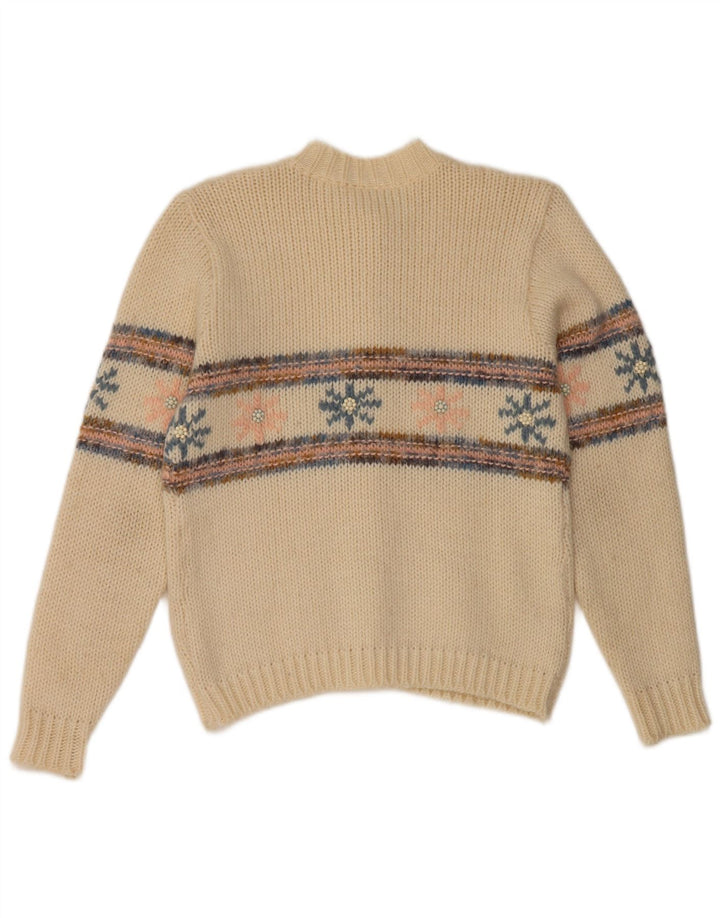 Maglione cardigan da donna vintage UK 12 Beige medio Fair Isle