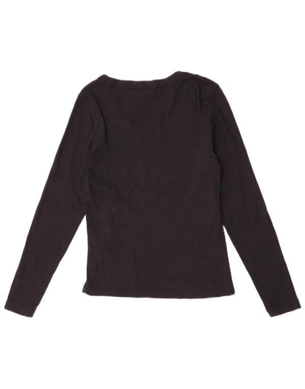 Marks & Spencer Top da donna manica lunga UK 12 medio cotone nero