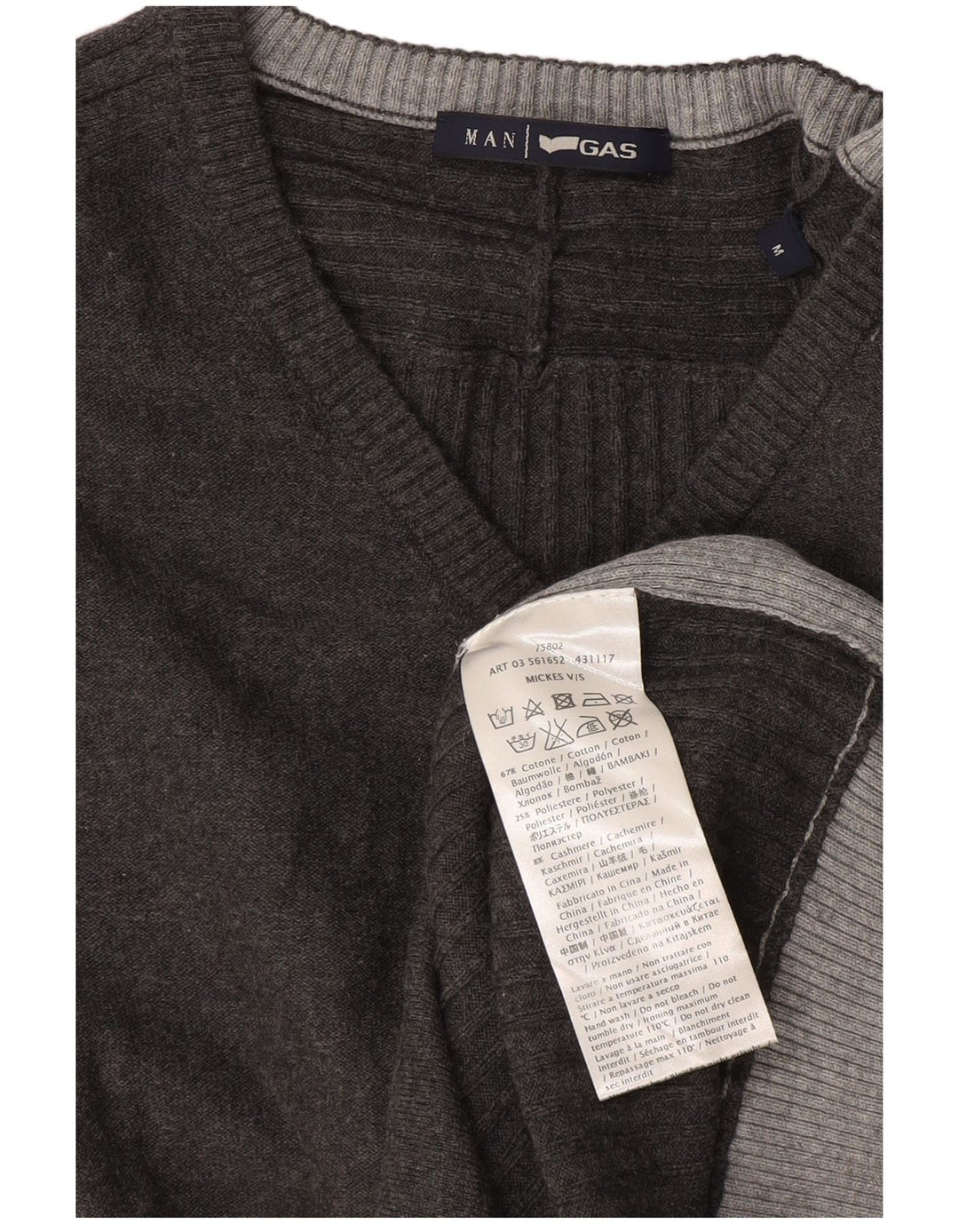 Maglione da uomo con scollo a V Gas, cotone color block grigio medio
