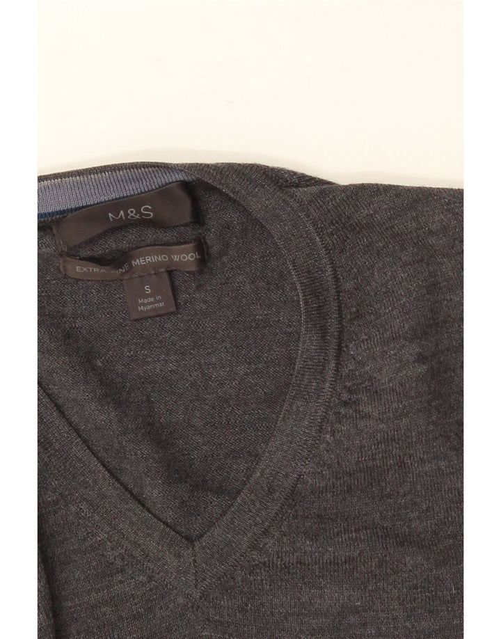 MARKS & SPENCER Maglione da uomo con scollo a V piccolo in lana merino grigia