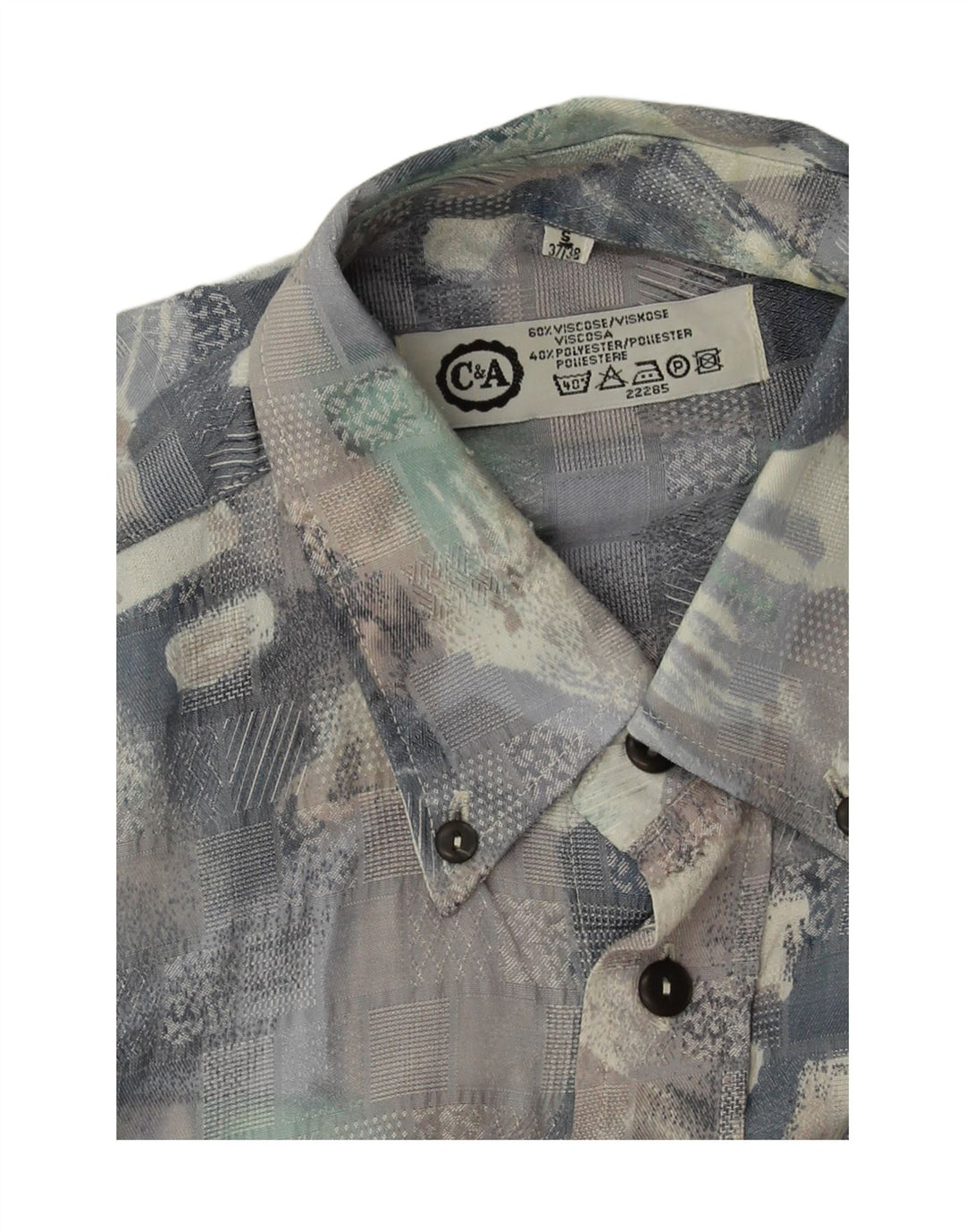 C&A Mens Abstract Pattern Short Sleeve Shirt Size 37/38 Small Blue Viscose Vintage C&A and Second-Hand C&A from Messina Hembry 