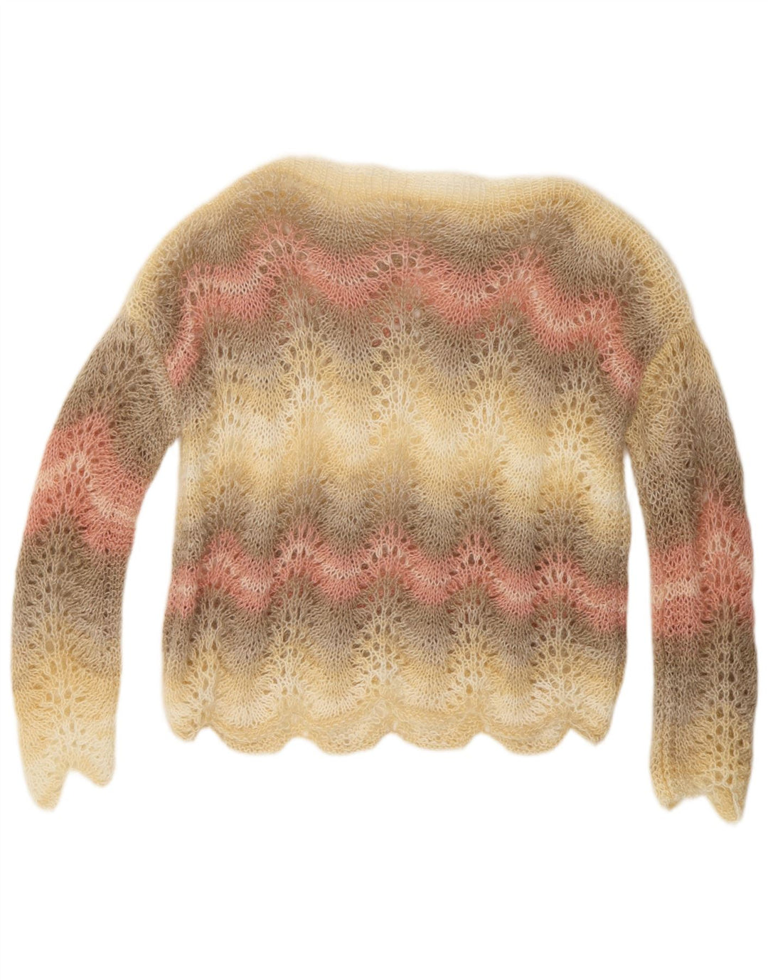 Maglione maglione con scollo a barca da donna VINTAGE UK 14 a righe multicolori medie