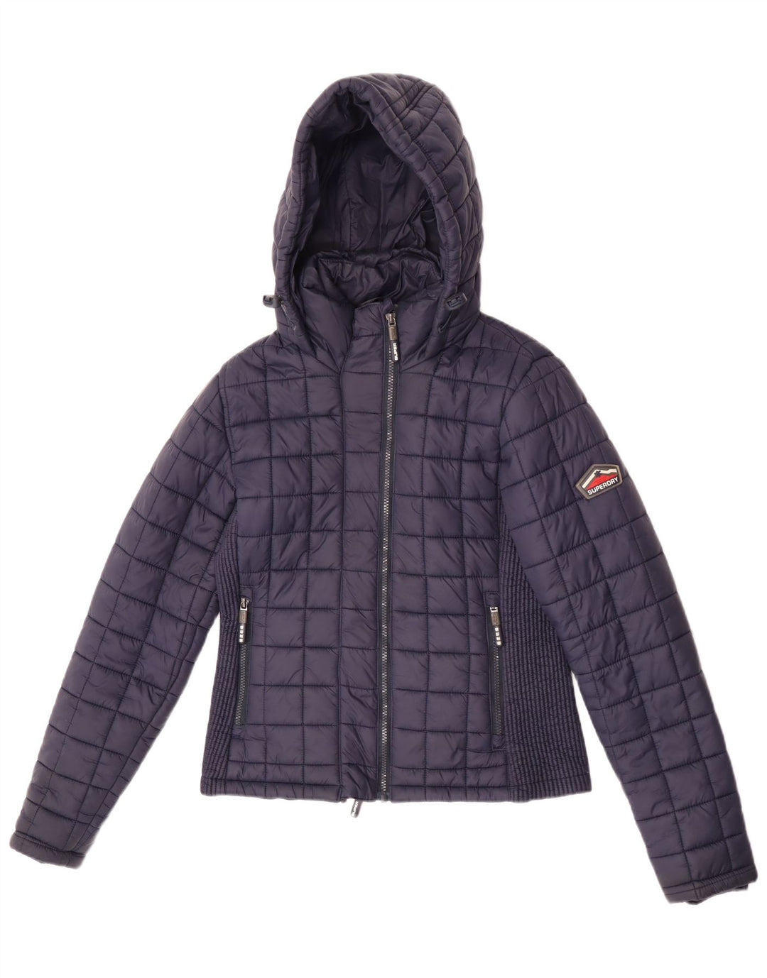 Giacca imbottita con cappuccio da donna Superdry UK 12 Medium Navy Blue Nylon