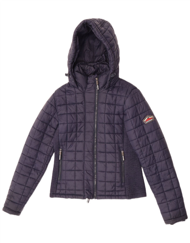 Giacca imbottita con cappuccio da donna Superdry UK 12 Medium Navy Blue Nylon