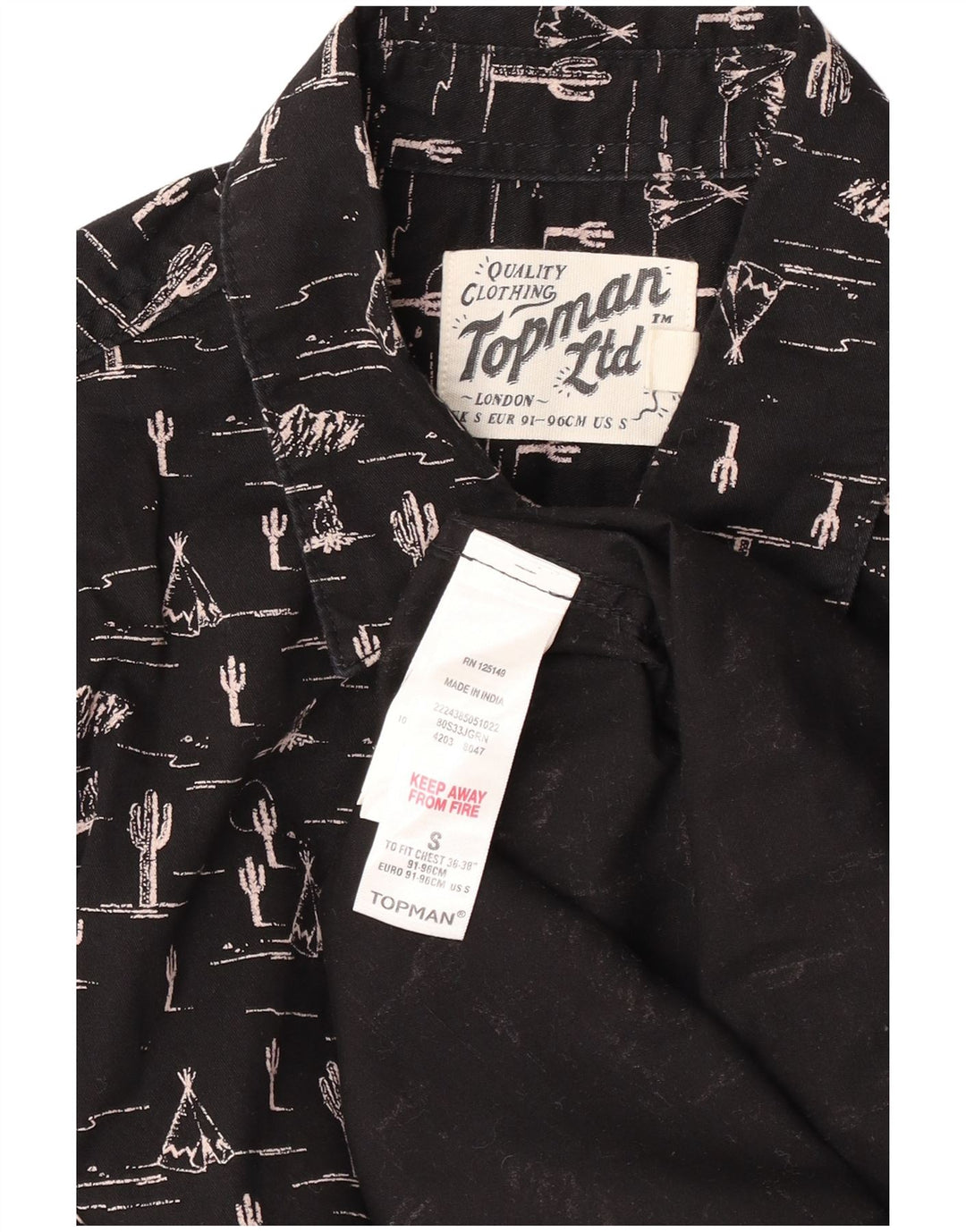 TOPMAN Camicia da uomo con motivo astratto piccola in cotone nero