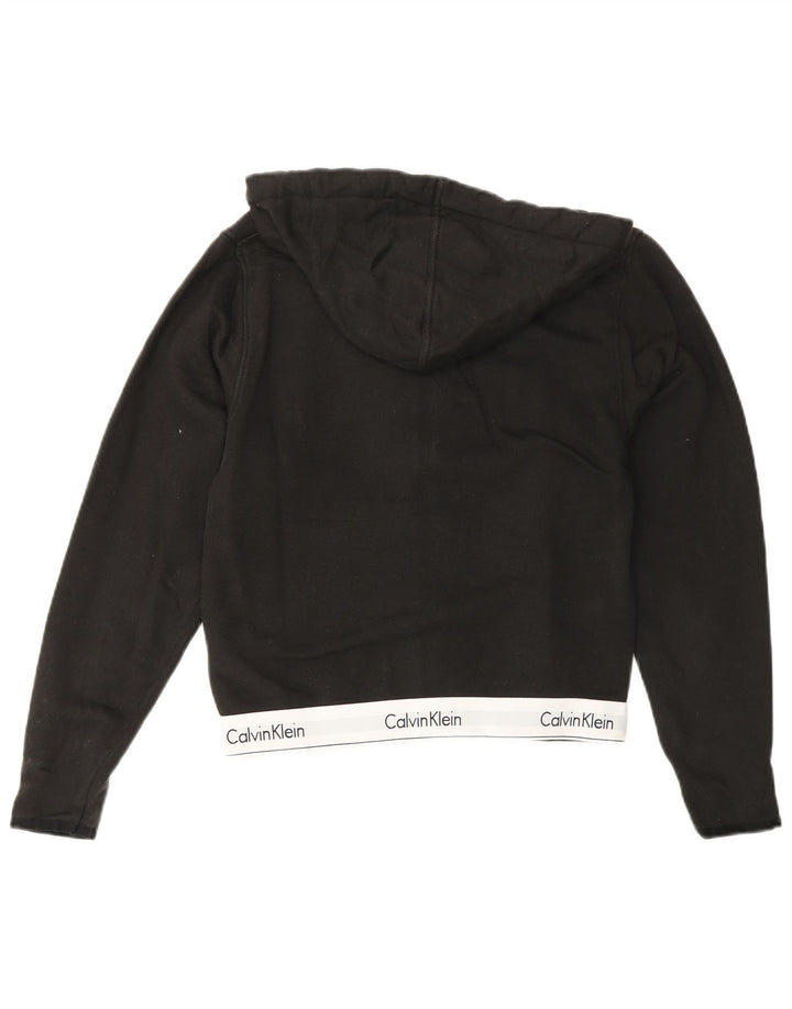 CALVIN KLEIN Felpa con cappuccio e zip corta da donna UK 6 XS Nero Colourblock