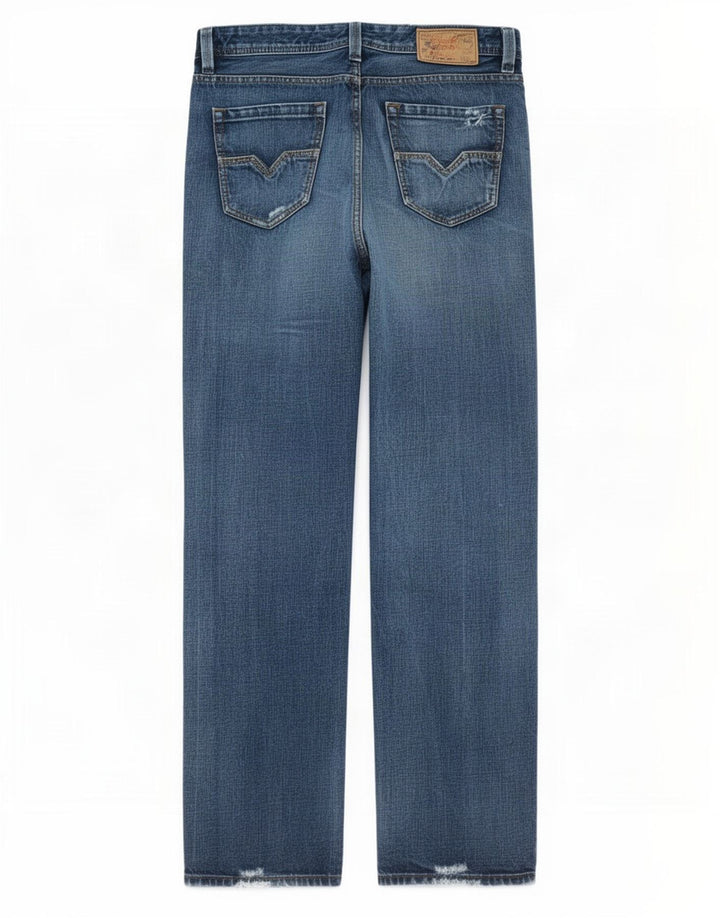 Jeans dritti invecchiati da uomo Diesel W33 L34 in cotone blu