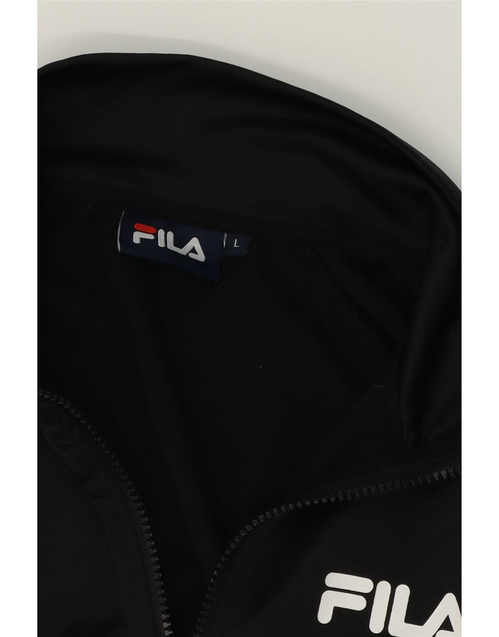 FILA Womens Graphic Tracksuit Top Jacket UK 16 Large Black Polyester Vintage Fila and Second-Hand Fila from Messina Hembry 