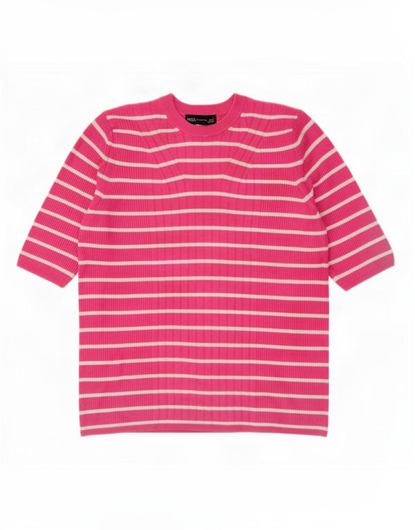 Maglione maglione con scollo a barca da donna Marks & Spencer UK 14 grandi righe rosa