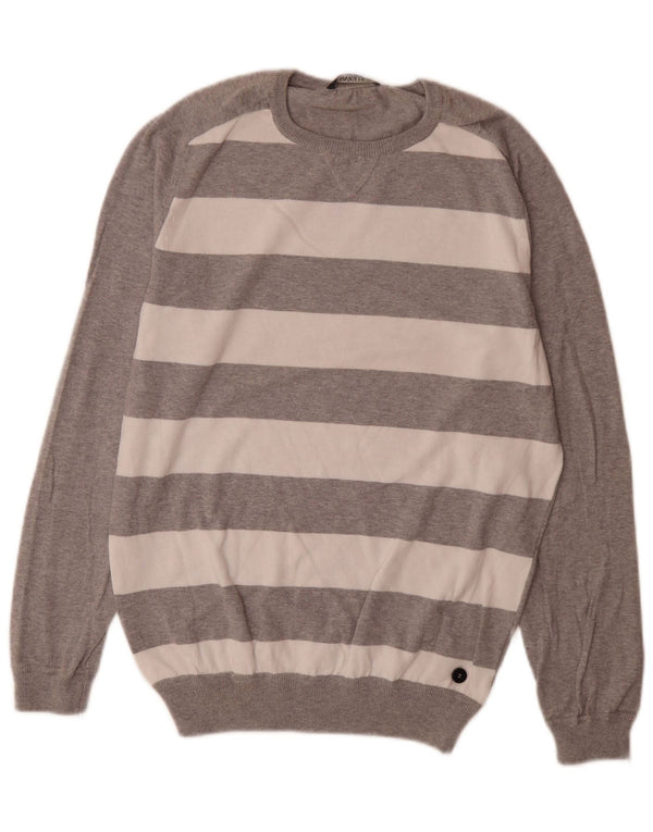SIVIGLIA Maglione Uomo Girocollo Maglione a Righe Grandi in Cotone Grigio