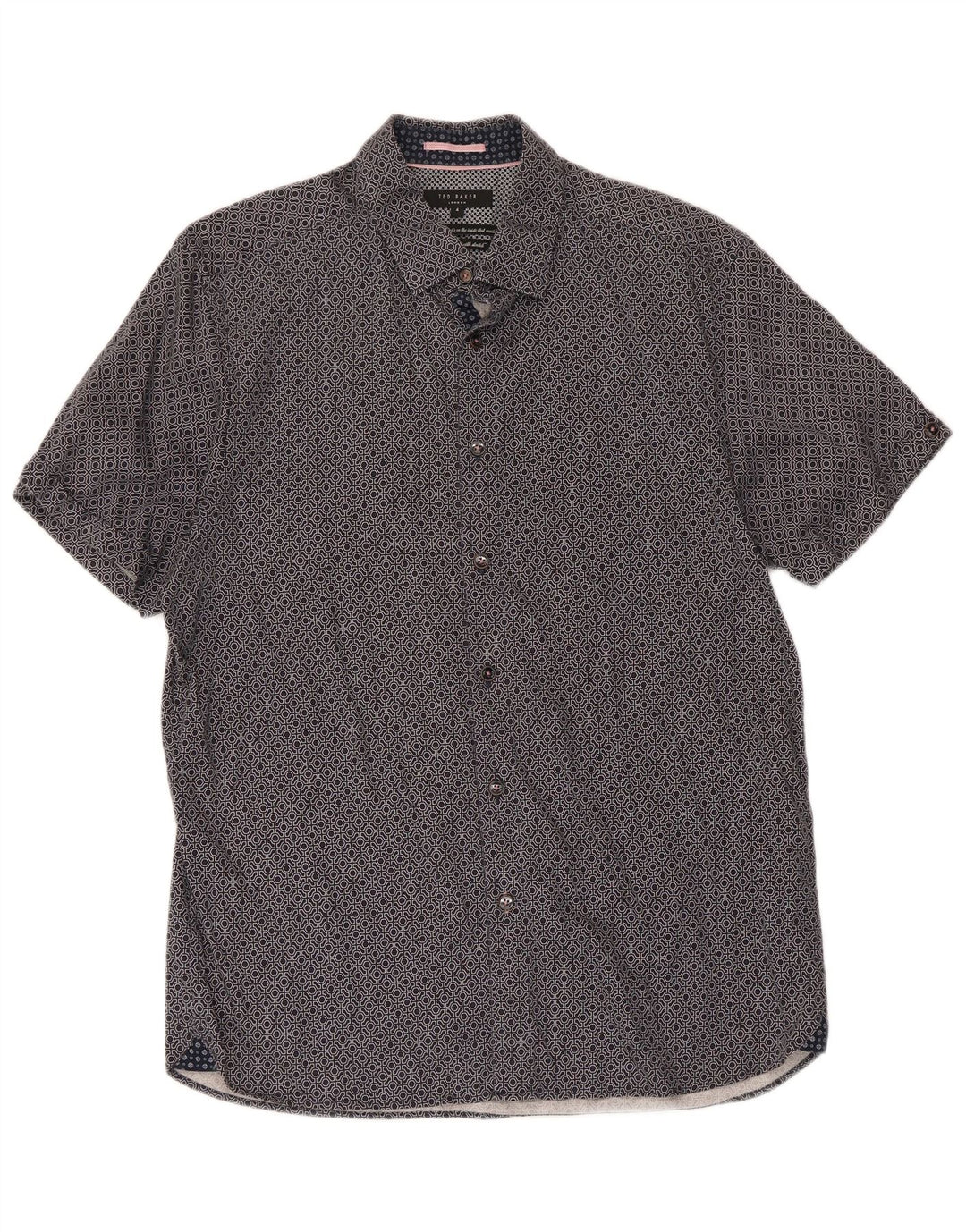 Ted Baker Camicia a maniche corte da uomo Taglia 4 Large Blu Navy in cotone geometrico