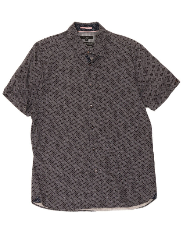 Ted Baker Camicia a maniche corte da uomo Taglia 4 Large Blu Navy in cotone geometrico