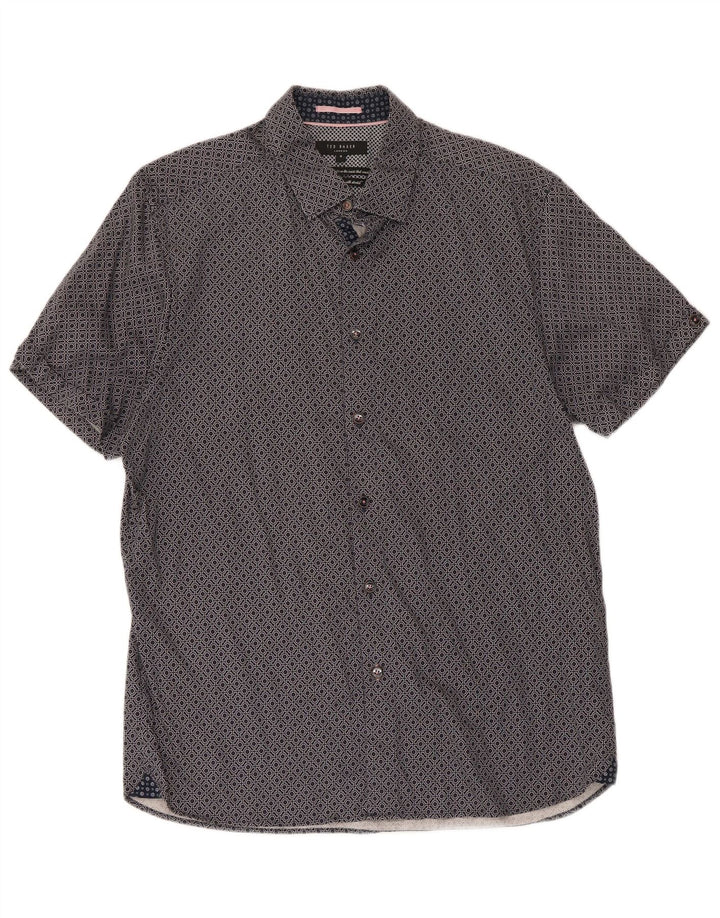 Ted Baker Camicia a maniche corte da uomo Taglia 4 Large Blu Navy in cotone geometrico