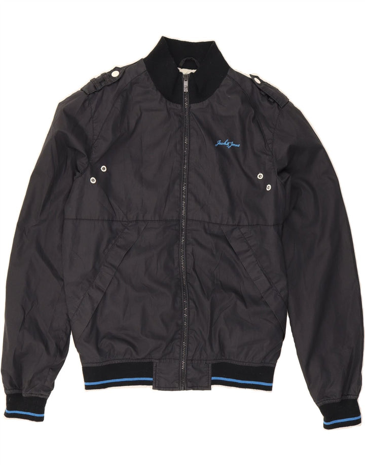 JACK & JONES Mens Military Bomber Jacket UK 38 Medium Navy Blue Cotton Vintage Jack & Jones and Second-Hand Jack & Jones from Messina Hembry 