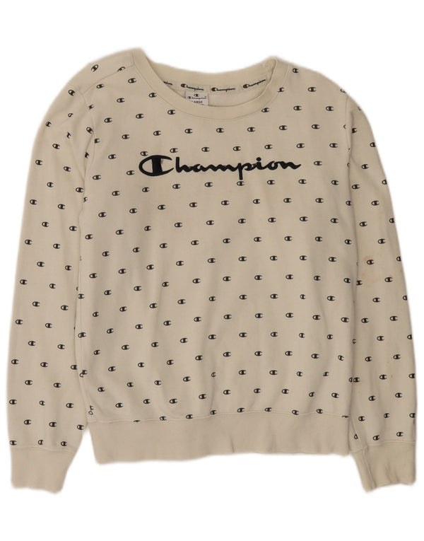 Felpa con grafica da donna Champion UK 16 Large in cotone bianco sporco