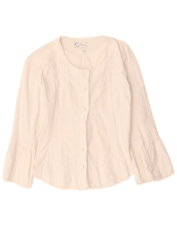 Camicetta camicia vintage da donna UK 10 Small Off White Paisley