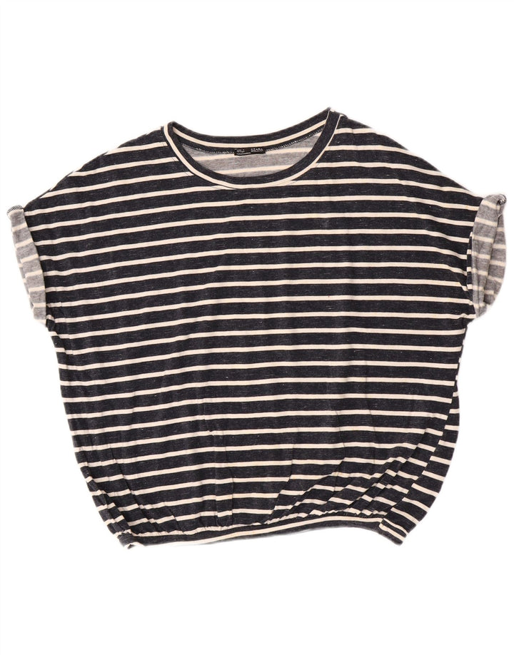 T-shirt oversize da donna Zara Top UK 10 piccola in cotone a righe blu navy