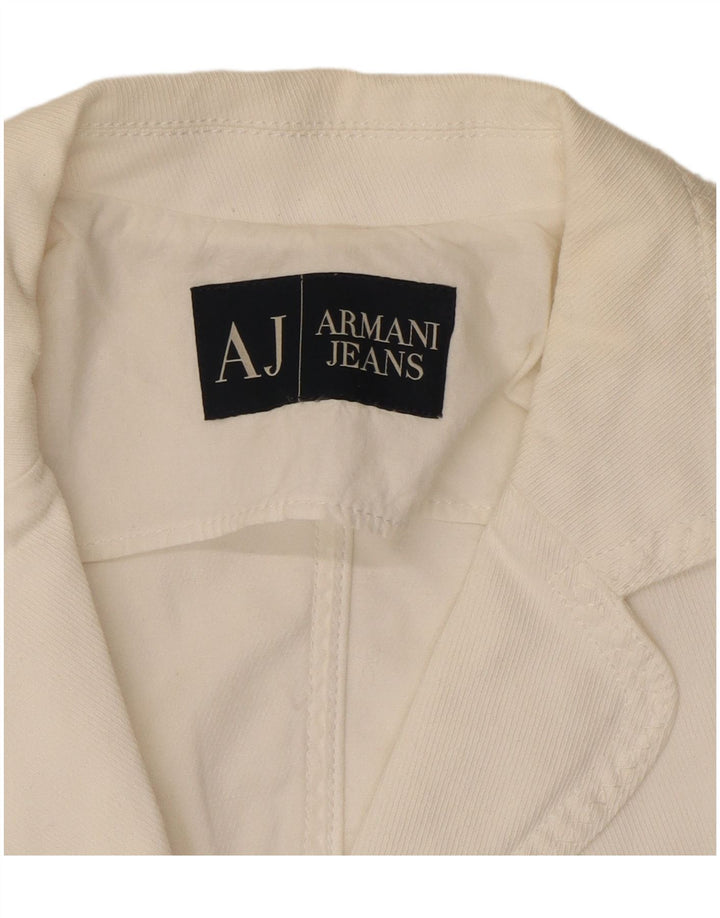 ARMANI JEANS Giacca blazer corta da donna a 3 bottoni UK 10 piccola bianca
