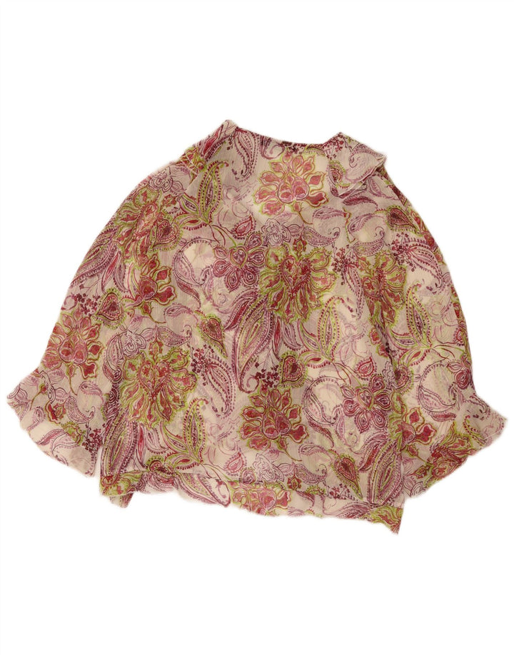 Top Zara da donna con volant sul davanti, camicetta UK 14 grande floreale multicolore