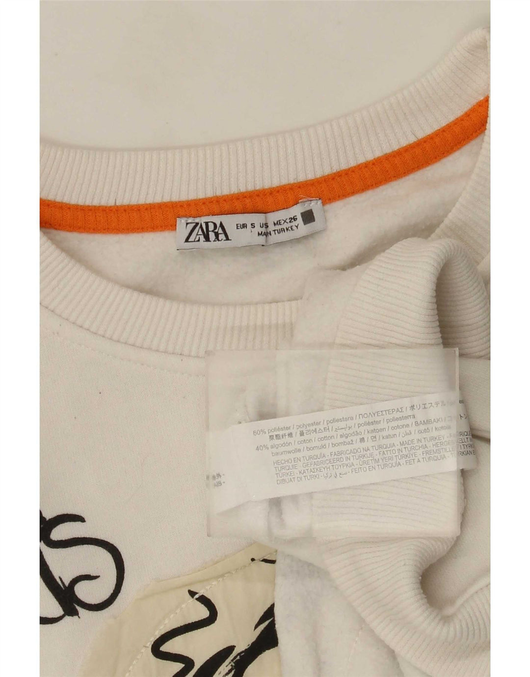 Felpa oversize grafica da donna Zara UK 10 piccola poliestere bianco