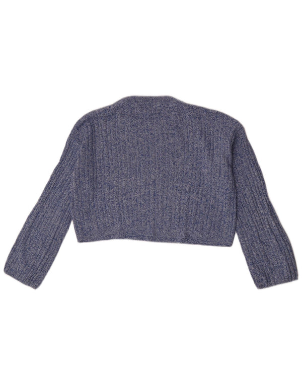 Maglione maglione girocollo corto da donna Topshop UK 10 piccolo blu screziato